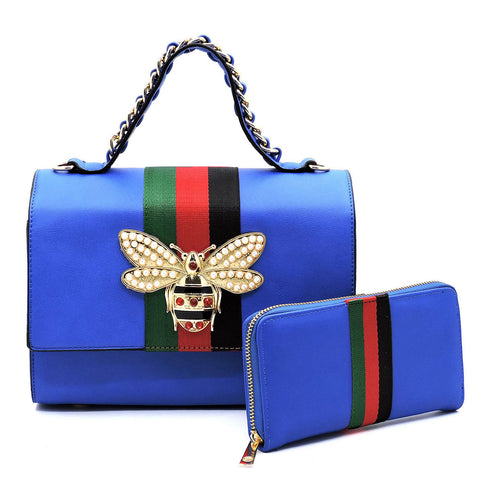 Queen Bee Stripe Satchel 2 in 1 - Blue