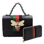 Queen Bee Stripe Satchel 2 in 1 - Black