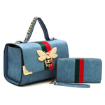 Fashion Queen Bee Stripe Satchel 2 in 1 - Blue