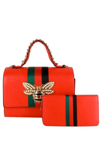 Queen Bee Stripe Satchel 2 in 1 - Red