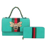Queen Bee Stripe Satchel 2 in 1 - Turquoise