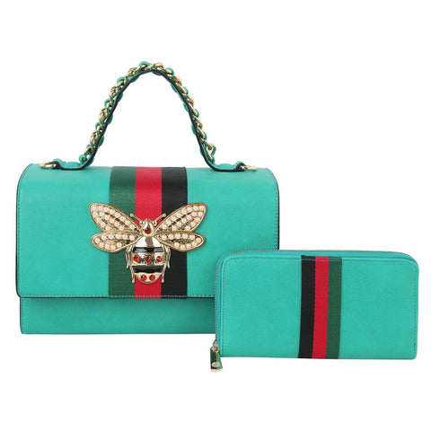 Queen Bee Stripe Satchel 2 in 1 - Turquoise