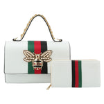 Queen Bee Stripe Satchel 2 in 1 - White
