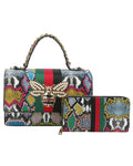 Queen Bee Stripe Satchel 2 in 1 - Snakeskin Print